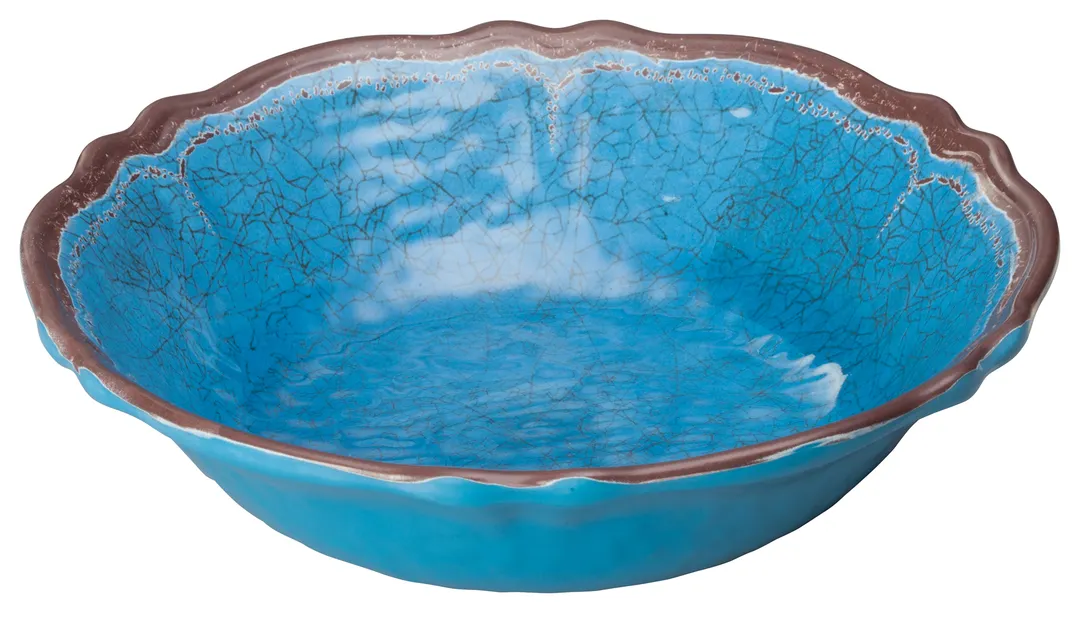 Winco WDM001-407 Luzia™ 13-3/4" Blue Round Melamine Bowl, 3 Qt, Hammered Finish - 12/Case