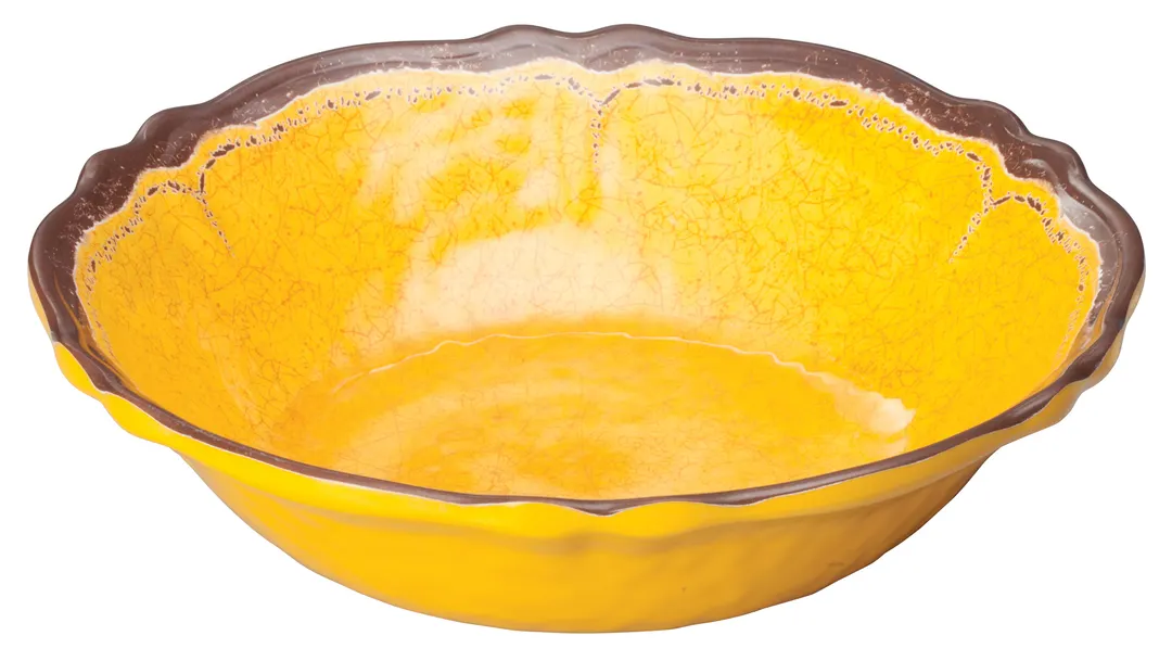 Winco WDM001-607 13-3/4" Round Melamine Bowl, 3 Qt, Yellow Hammered Ardesia™ Finish - 12/Case
