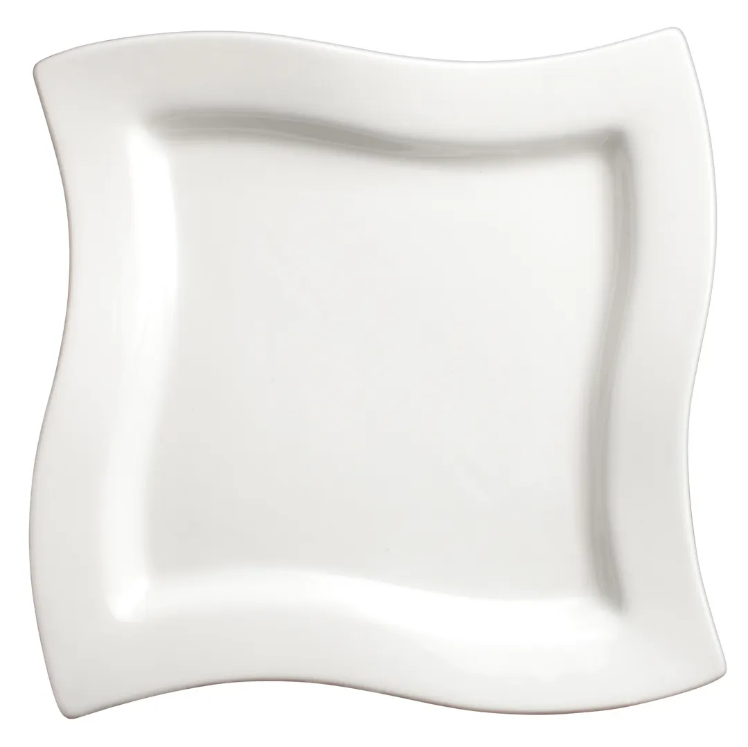 Winco WDP011-103 Square Porcelain Plate, 9-1/4" Medium Rim, Bright White, Dishwasher Safe - 12/Case