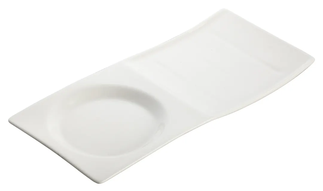 Winco WDP012-102 Rectangular Porcelain Tray 10-1/2" x 5" with Well, White, Dishwasher Safe - 24/Case