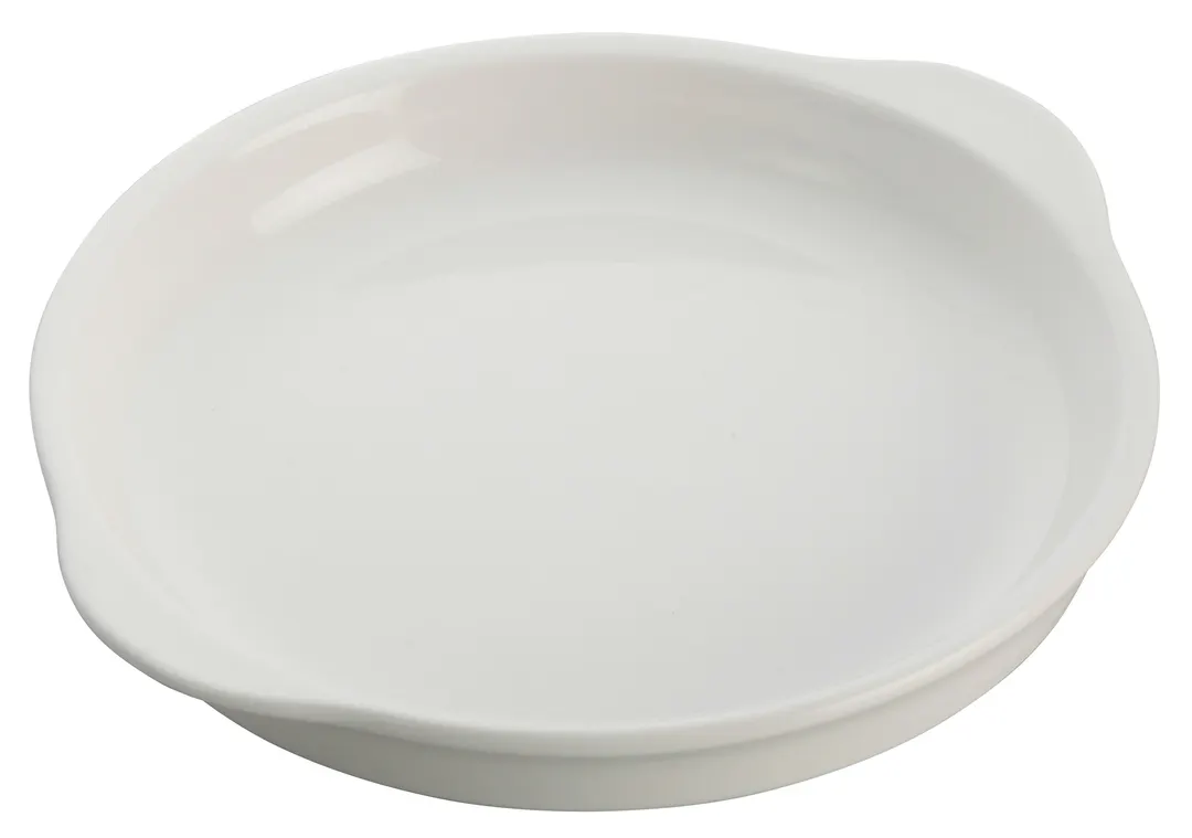Winco WDP018-103 Edessa 8-3/4" Round Porcelain Dish, Bright White, Eared, Dishwasher Safe - 24/Case