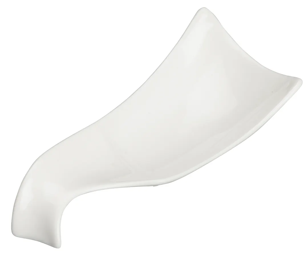 Winco WDP021-114 Mescalore™ Free‑Form Porcelain Plate, 10‑3/8" × 4" Bright White, Long - 36/Case