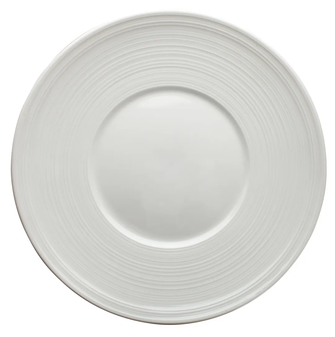 Winco WDP022-107 Zendo 9" Round Wide‑Rim Embossed Porcelain Ardesia Plate, Bright White - 24/Case