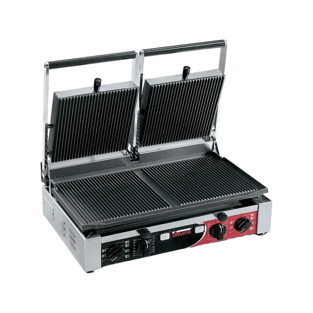 Alfa International PD R 15" Double Sandwich Panini Grill w/ Timer, Cast Iron Grooved Plates, 220V