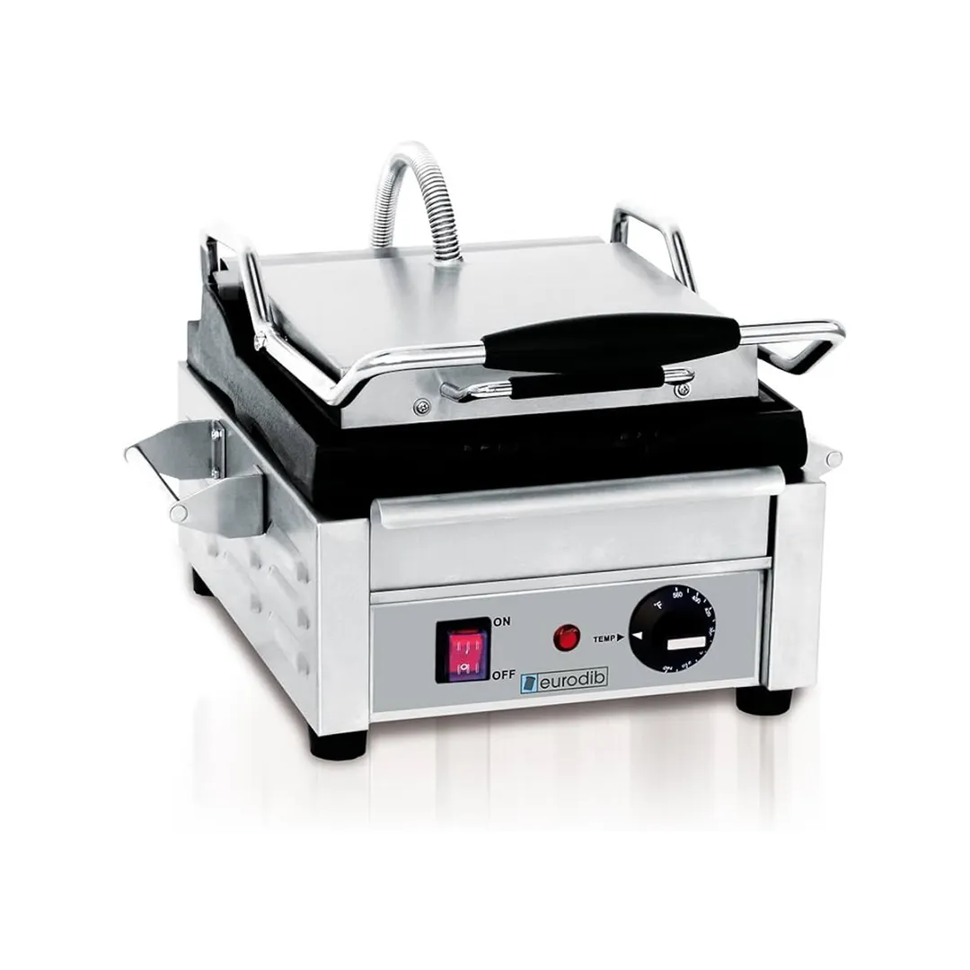Eurodib SFE02325120 Single Panini Sandwich Grill w/ Cast Iron Grooved Plates, 120V, 10" x 10"