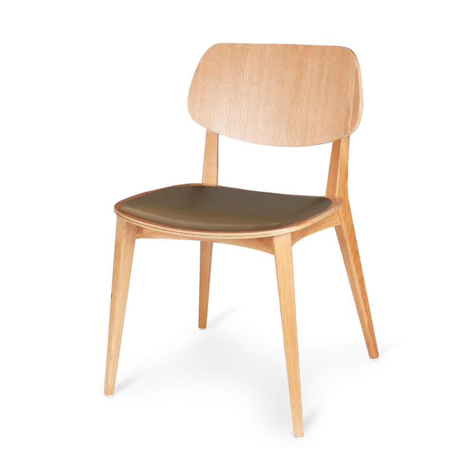 JustChair W74018-FSC German Beech Wood Frame Restaurant Side Chair with Veneer Back and Upholstered Seat