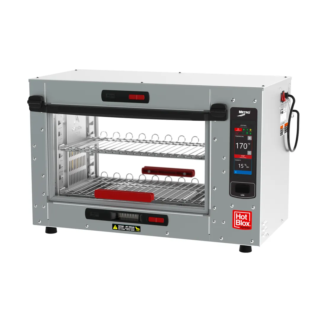 Metro HBCS4-TP HotBlox Xpress S4 Countertop Holding Cabinet, 2-Shelf, Clear Flip Door, 875W, 120V