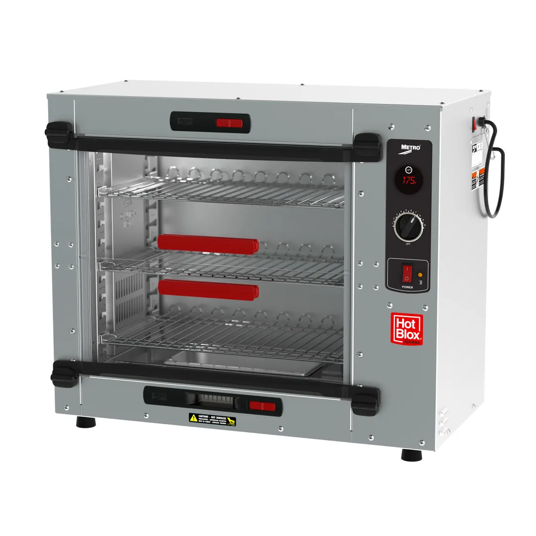 Metro HBCS6-B HotBlox Xpress S6 Countertop Holding Cabinet, 3-Shelf, Clear Flip Doors, Aluminum, 875W, 120V