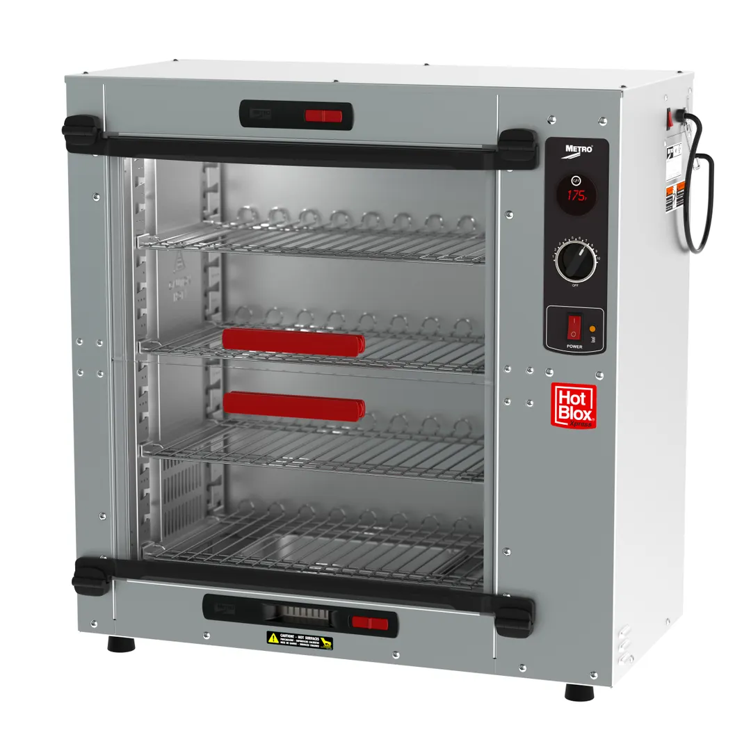 Metro HBCS8-B HotBlox Xpress S8 Countertop Holding Cabinet, 4-Shelf, Clear Flip Doors, Aluminum, 875W, 120V