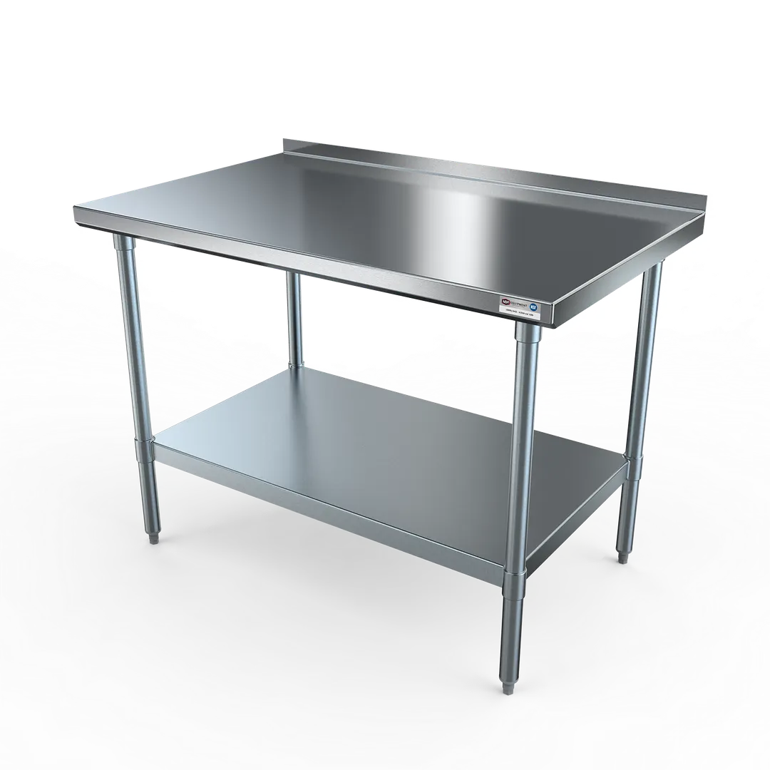 NBR Equipment TG-3024R 30" Open Base Work Table with Undershelf, 1-1/2" Backsplash / Upturn