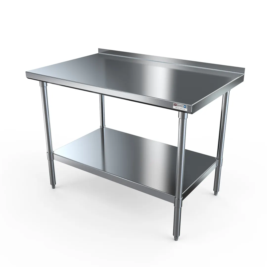 NBR Equipment TS-2424R 24" Open Base Work Table, Stainless Steel Base / 1-1/2" Backsplash / Upturn