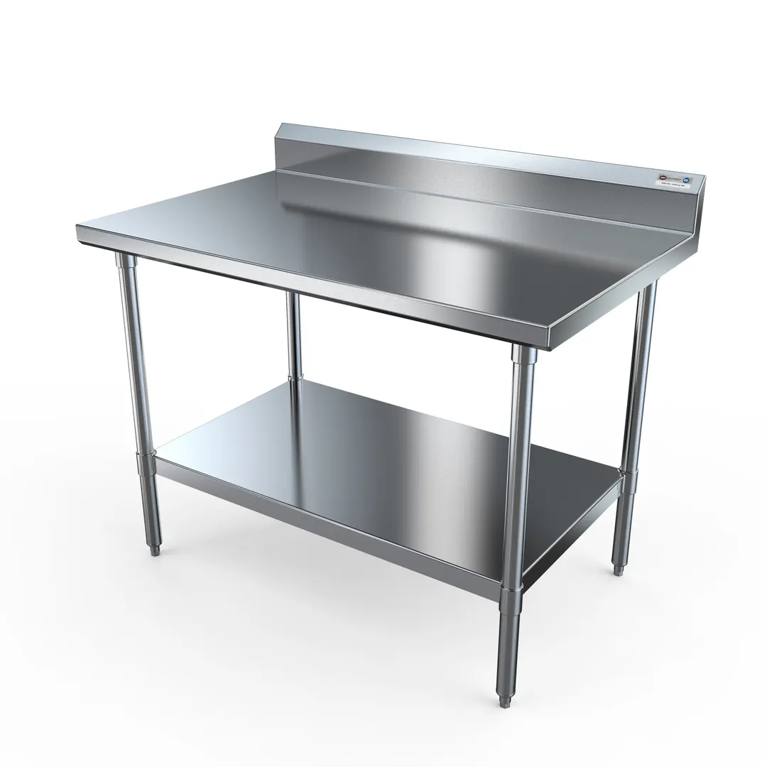 NBR Equipment TS-3030R5 30" Open Base Work Table with Undershelf - 5" Backsplash
