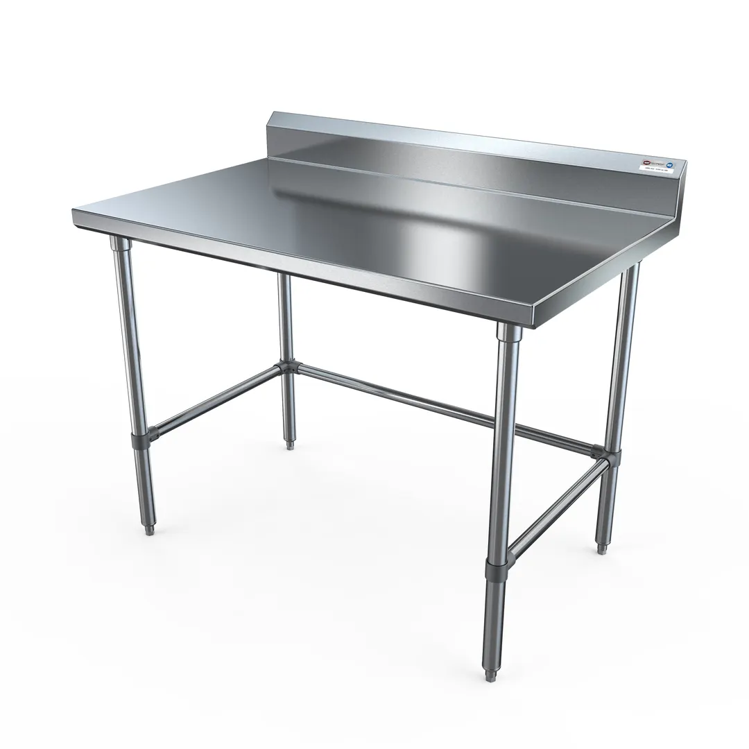 NBR Equipment TS-3630R5-X 36" Open Base Work Table with Side & Rear Crossrails, 5" Backsplash / 18 G