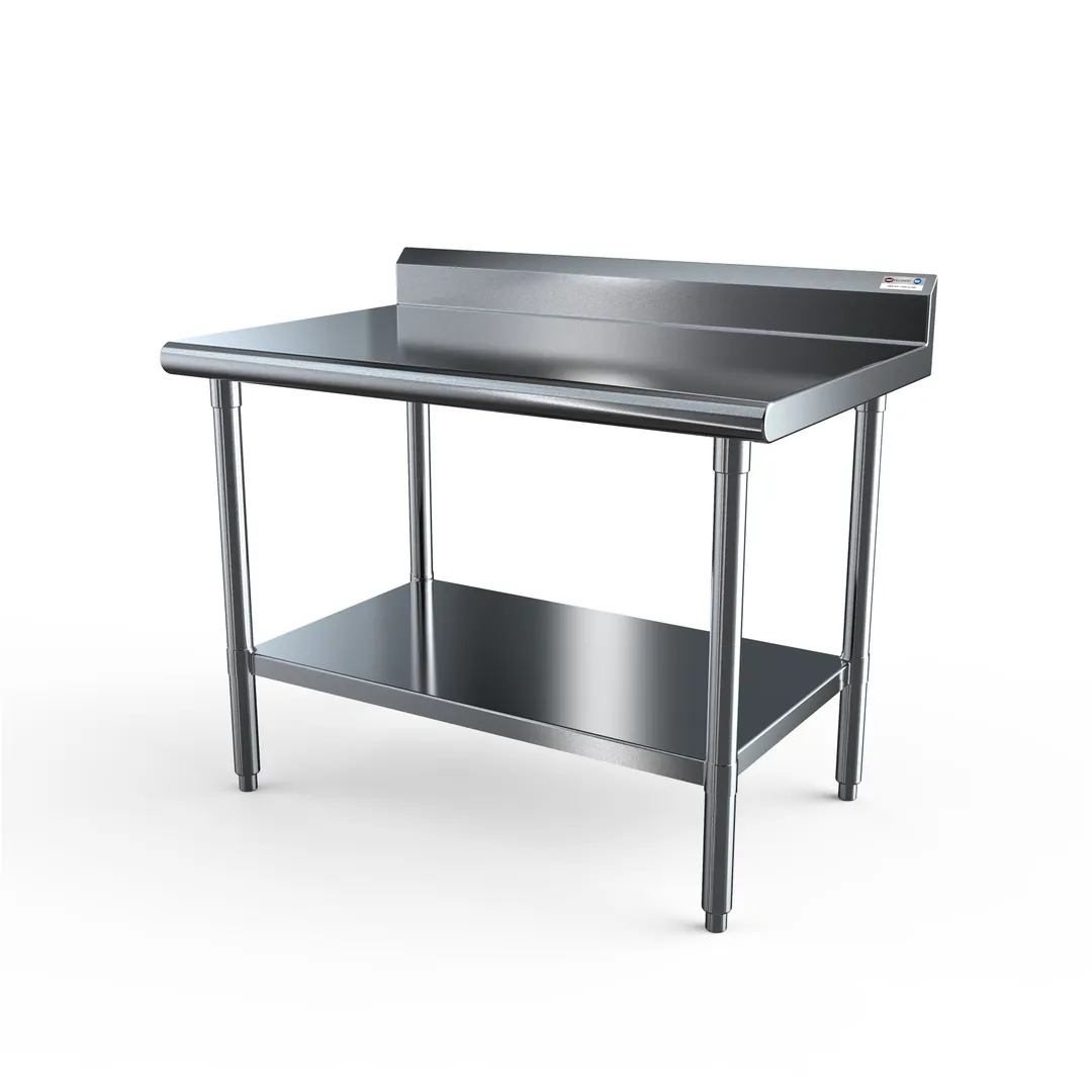 NBR Equipment TS6-3030R5 30" Open Base Work Table with Undershelf - 5" Backsplash