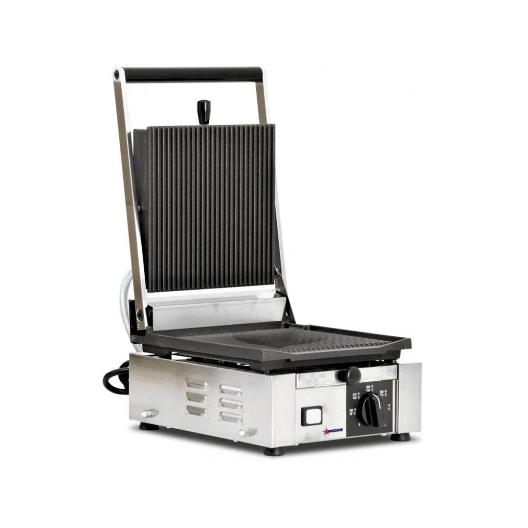 Omcan USA 11375 Single Sandwich Panini Grill w/ 9" x 10" Grooved Plates, 110V