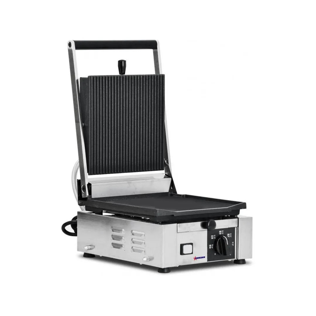 Omcan USA 11376 Single Sandwich Panini Grill w/ 9" x 10" Grooved & Smooth Plates, 120V