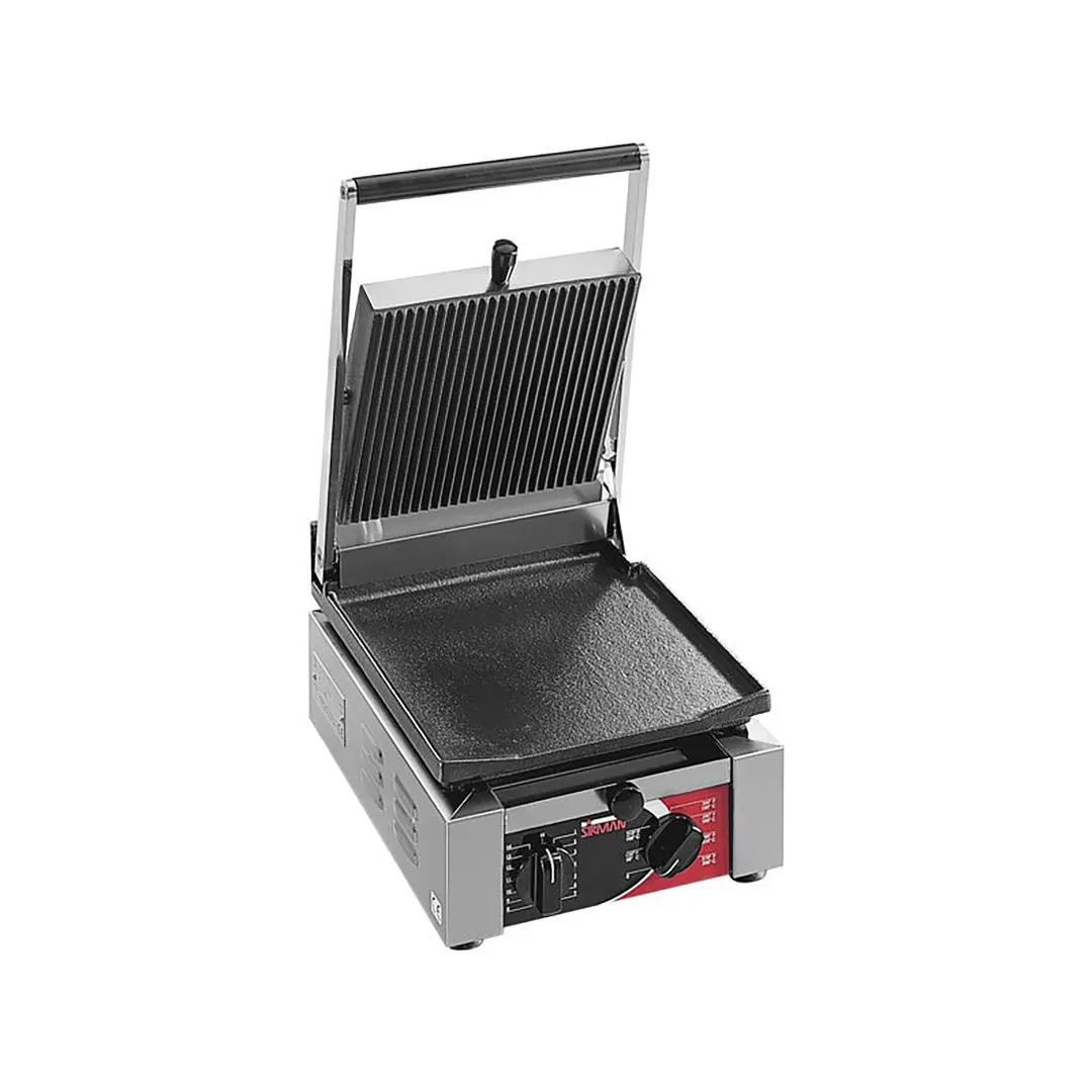SIRMAN 34A1601105SI ELIO L Single Panini Grill w/ Timer, 10" x 10" Grooved & Smooth Plates