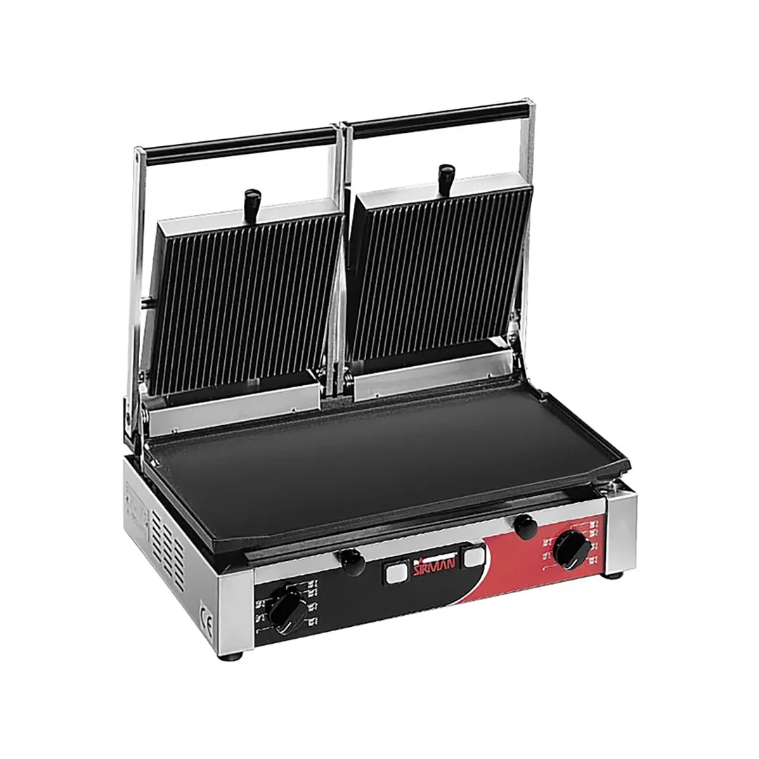 SIRMAN 34A3661105SI PD L Double Panini Grill w/ Timer, 20" x 10" Grooved & Smooth Plates