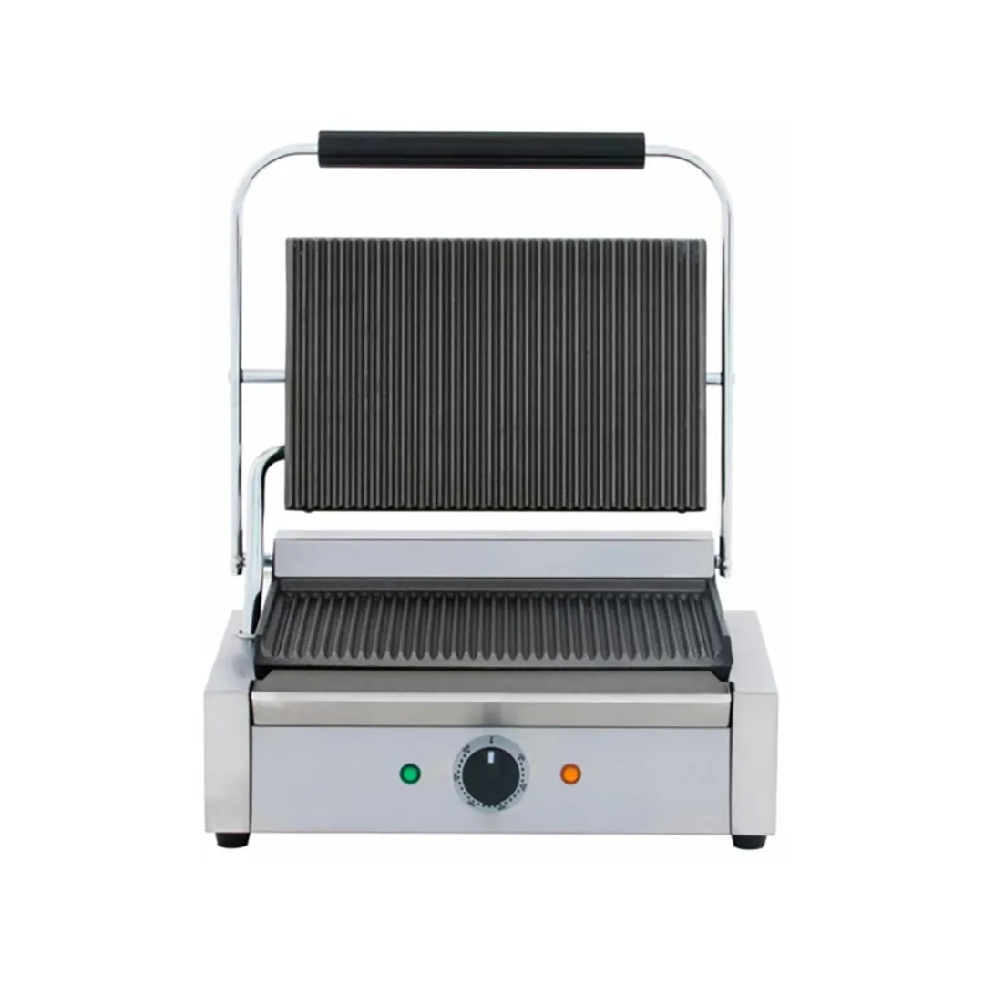 Cookline PG-1 16" Single Sandwich Panini Grill w/ Cast Iron Non-Stick Grooved Plates, 120V