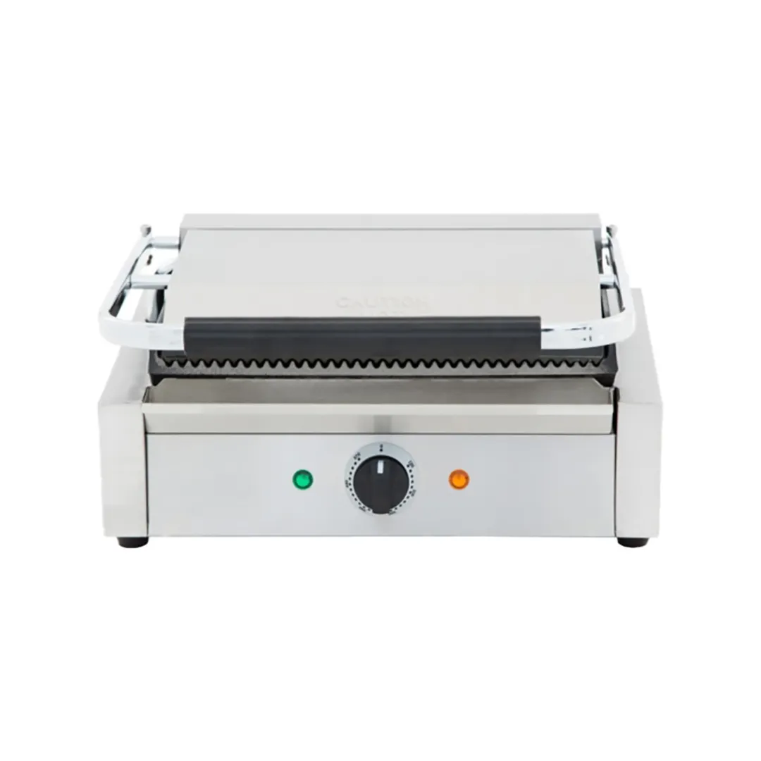 Cookline PG-1 16" Single Sandwich Panini Grill w/ Cast Iron Non-Stick Grooved Plates, 120V