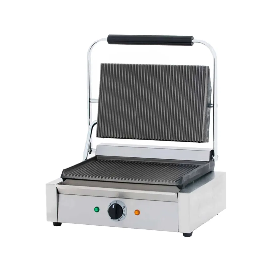 Cookline PG-1 16" Single Sandwich Panini Grill w/ Cast Iron Non-Stick Grooved Plates, 120V