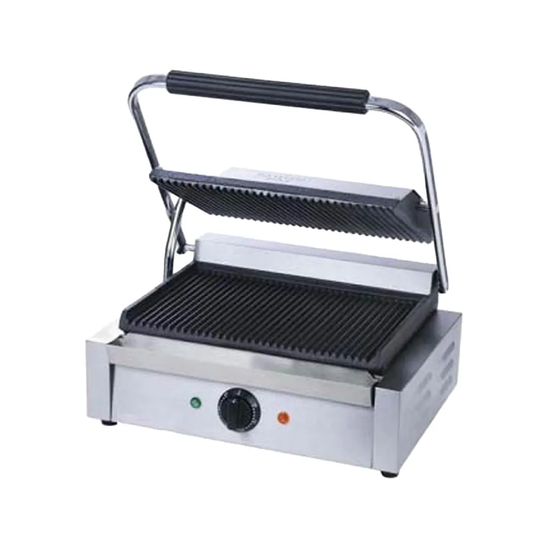 Cookline PG-1 16" Single Sandwich Panini Grill w/ Cast Iron Non-Stick Grooved Plates, 120V