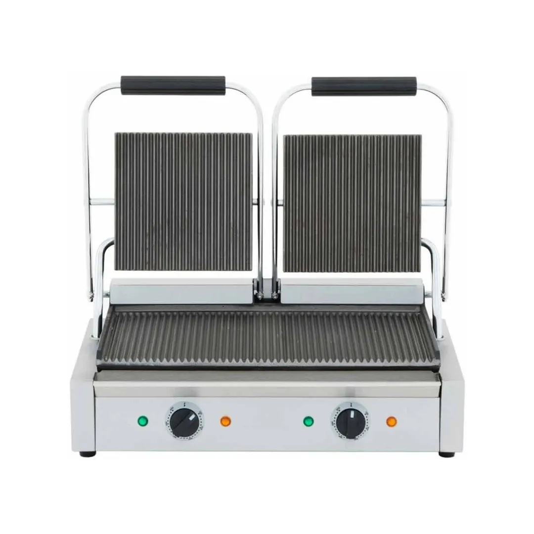 Cookline PG-2 22" Double Sandwich Panini Grill w/ Cast Iron Non-Stick Grooved Plates, 120V