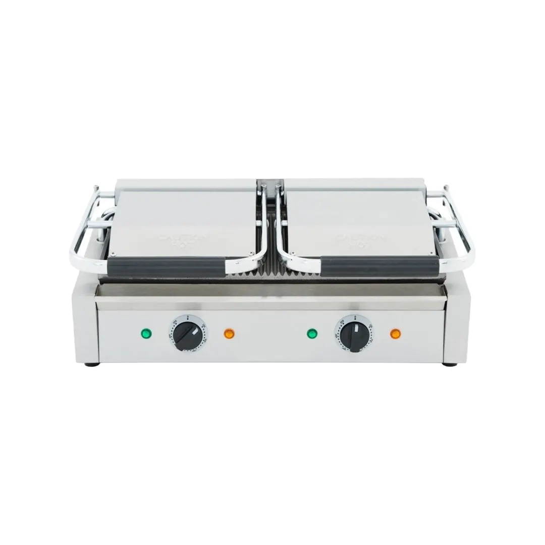 Cookline PG-2 22" Double Sandwich Panini Grill w/ Cast Iron Non-Stick Grooved Plates, 120V