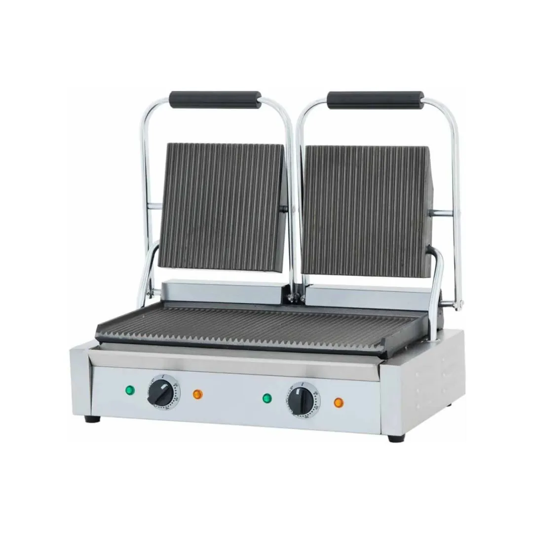 Cookline PG-2 22" Double Sandwich Panini Grill w/ Cast Iron Non-Stick Grooved Plates, 120V