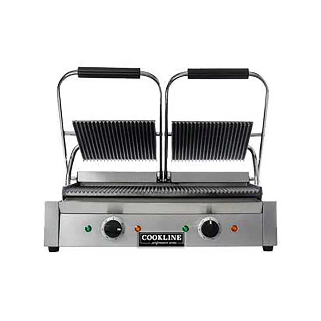 Cookline PG-2 22" Double Sandwich Panini Grill w/ Cast Iron Non-Stick Grooved Plates, 120V