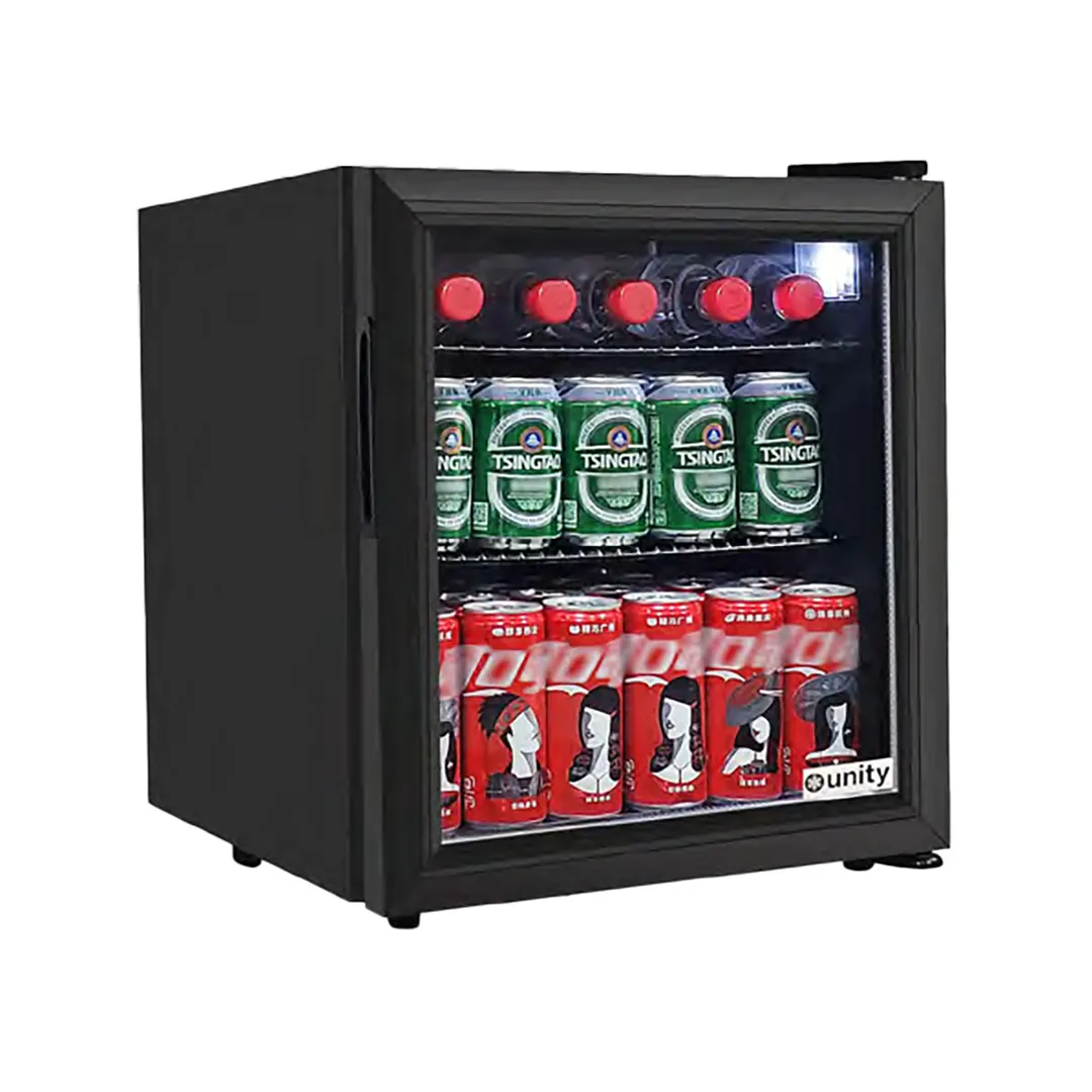 Unity U-CR1 17" Countertop Glass Door Refrigerator, 1.8 cu ft, Black Steel, 20" Depth, Eco R600, 110V