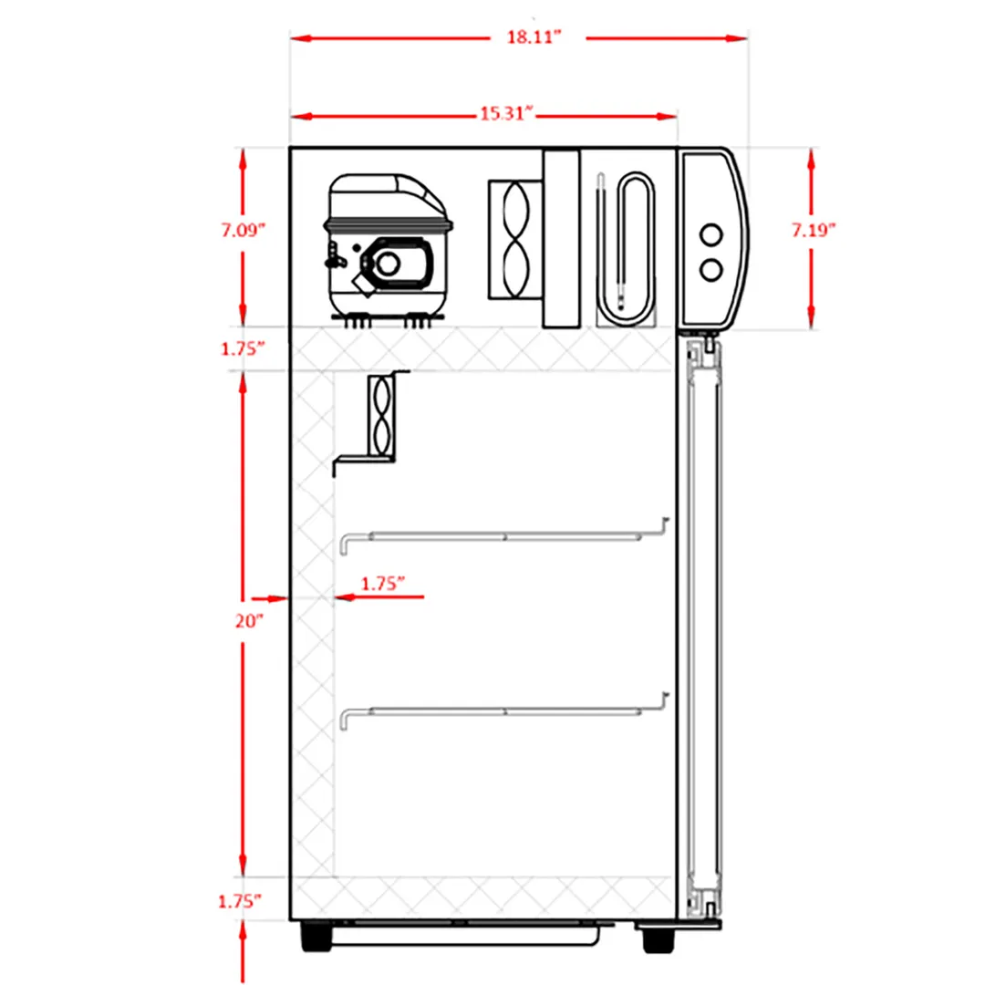 Unity U-CR2 16" Countertop Glass Door Refrigerator, 2 cu ft, White Steel, Shelves, Eco R600