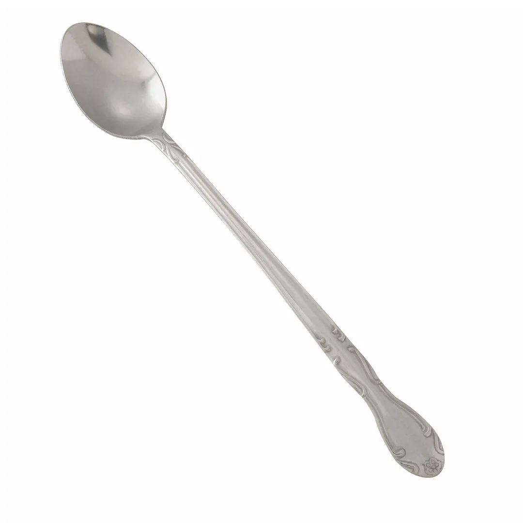 Winco 0004-02 8" Iced Tea Spoon, Heavy 18/0 Stainless Steel, Vibro Finish, Elegance - 1 Dozen