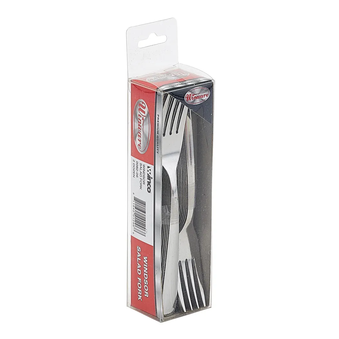 Winco 0082-06 6-1/4" Windsor Salad Fork, 6" Length, 18/0 Stainless Steel, Vibro Finish - 24/Pack