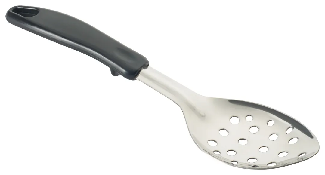Winco BHPP-11 11" Perforated Basting Spoon With Stop Hook Black Handle
