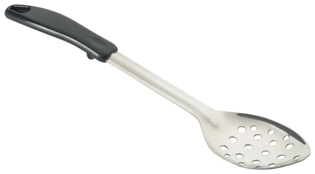 Winco BHPP-13 13" Standard Duty Perforated Stainless Steel Basting Spoon with Black Handle