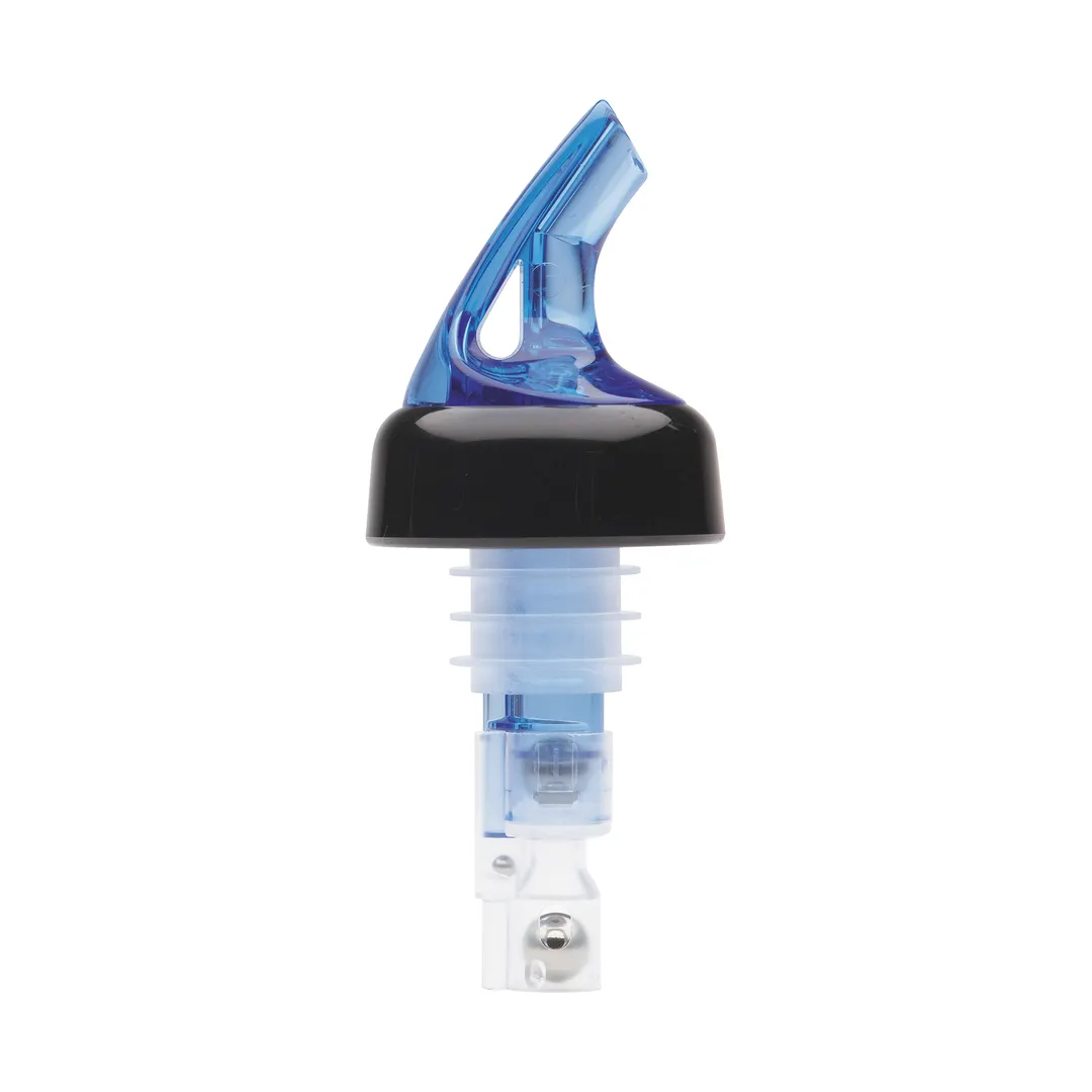 Winco BMP-3100B Bar Maid 1 oz Premium Liquor Pourer, Blue Plastic Spout, Black Collar - 12/Pack