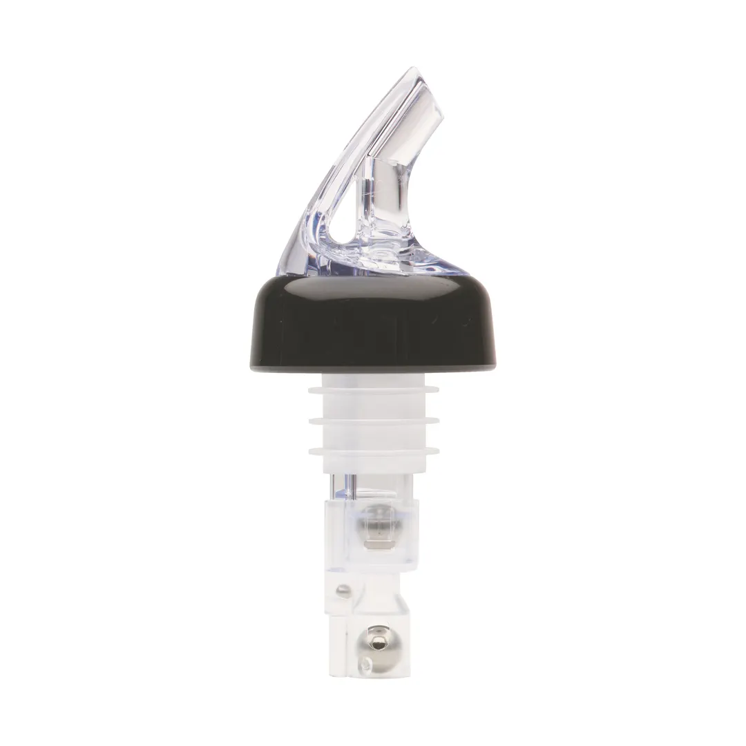 Winco BMP-3100C Bar Maid 1 oz Clear Plastic Liquor Pourers with Black Collar - 12/Pack