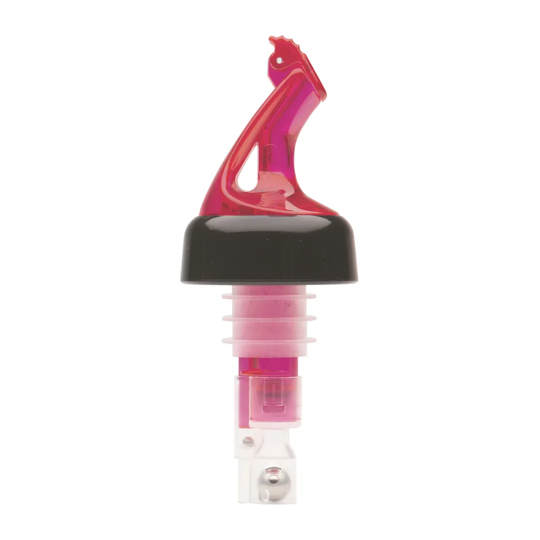 Winco BMP-5100R Bar Maid Liquor Pourer, 1 oz Capacity, Red Spout, Black Collar, Plastic, 12/Pack