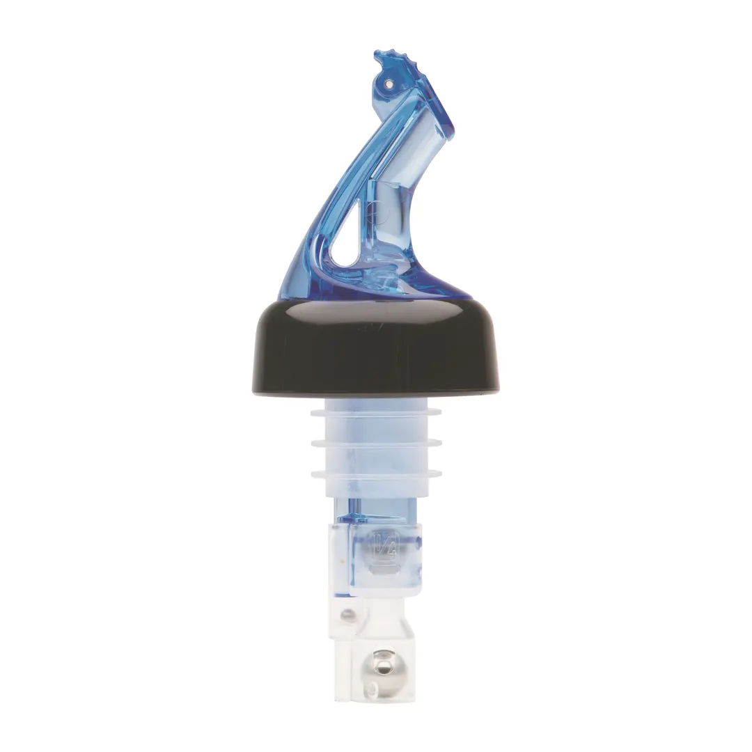 Winco BMP-5150B Bar Maid Liquor Pourer, 1.5 oz, Blue Spout, Plastic, Black Collar - 12/Pack