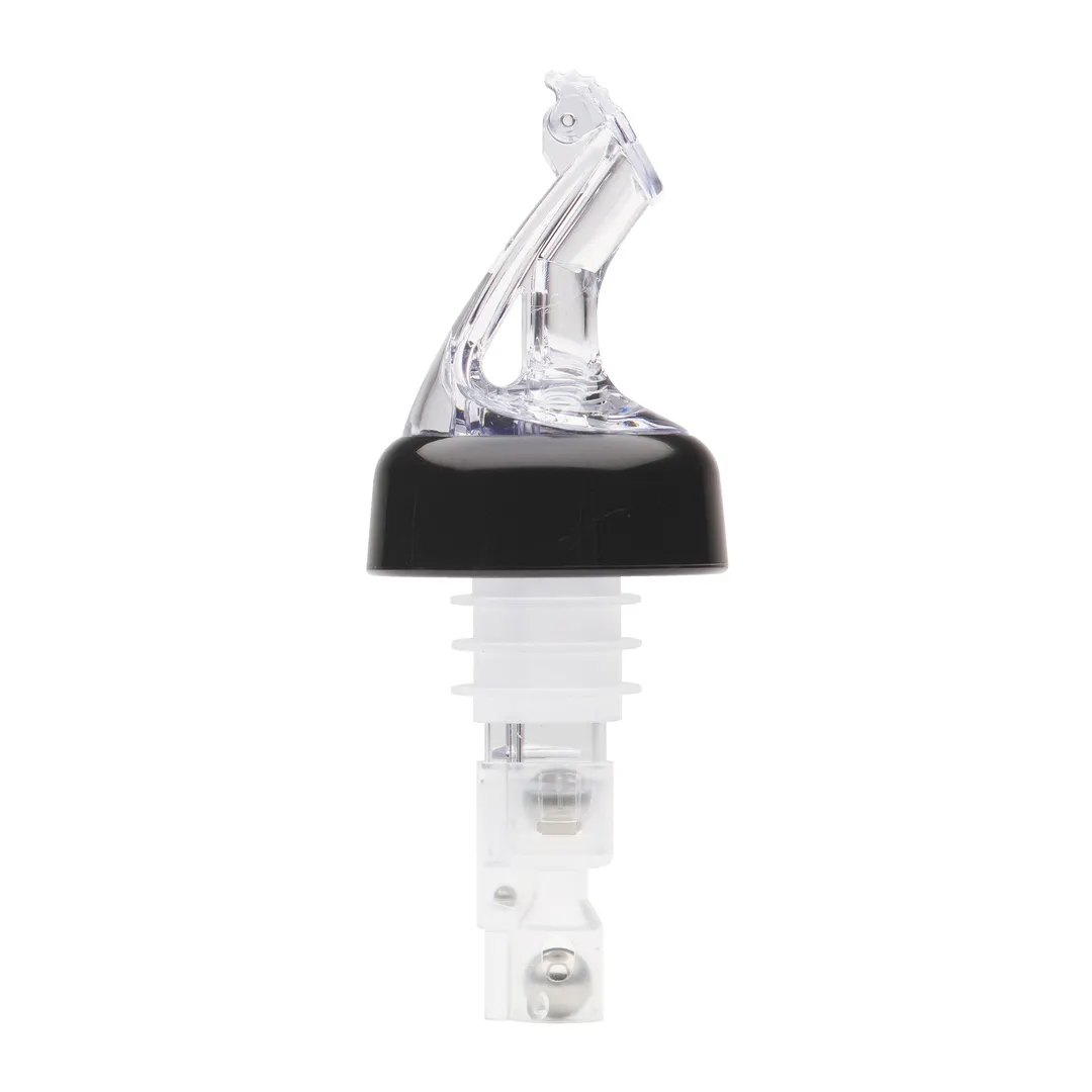 Winco BMP-5150C Bar Maid 1-1/2 oz Clear Plastic Liquor Pourers with Black Collar Flip Top - 12/Pack