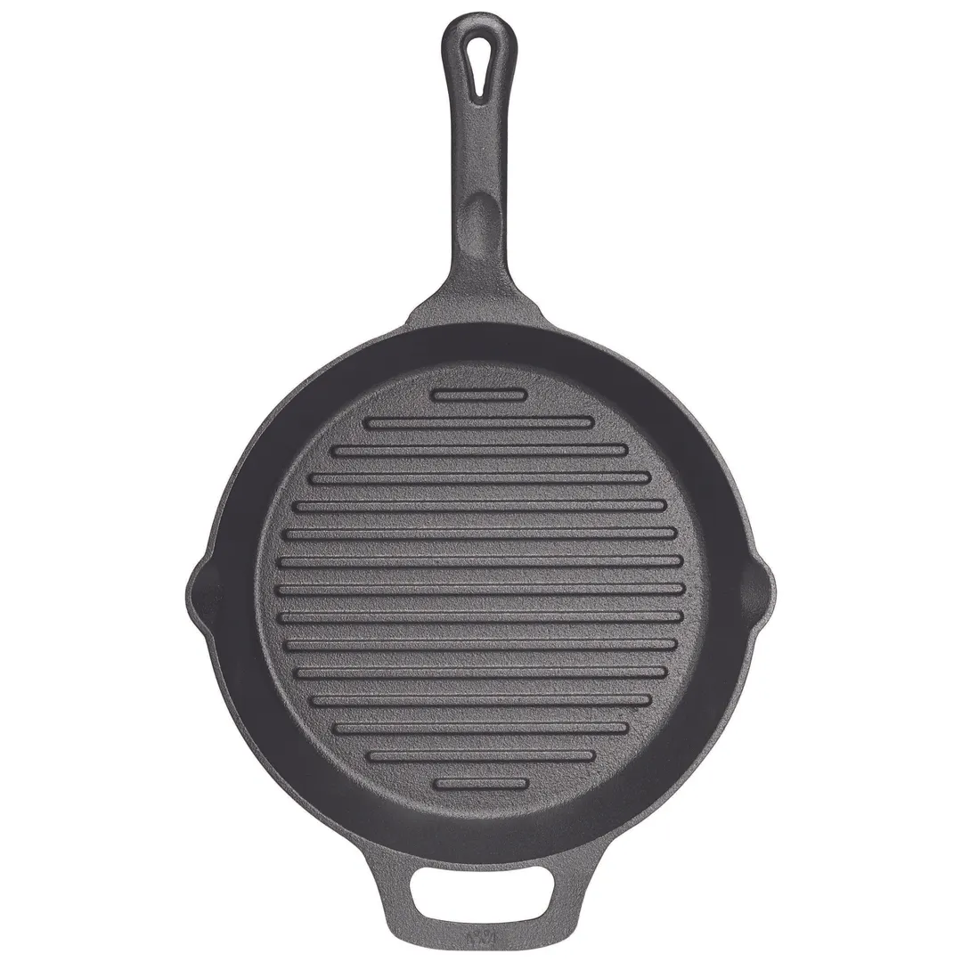Winco CAGP-10R FireIron 10 1/4" Round Cast Iron Pre-Seasoned Induction Grill Pan