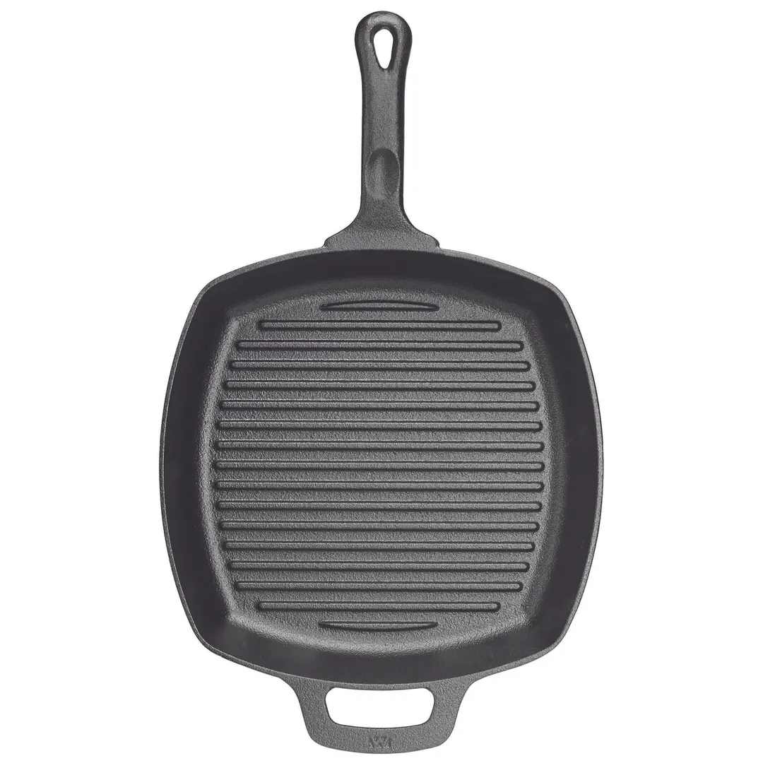 Winco CAGP-10S FireIron 10 1/2" x 10 1/2" Square Cast Iron Pre-Seasoned Induction Grill Pan
