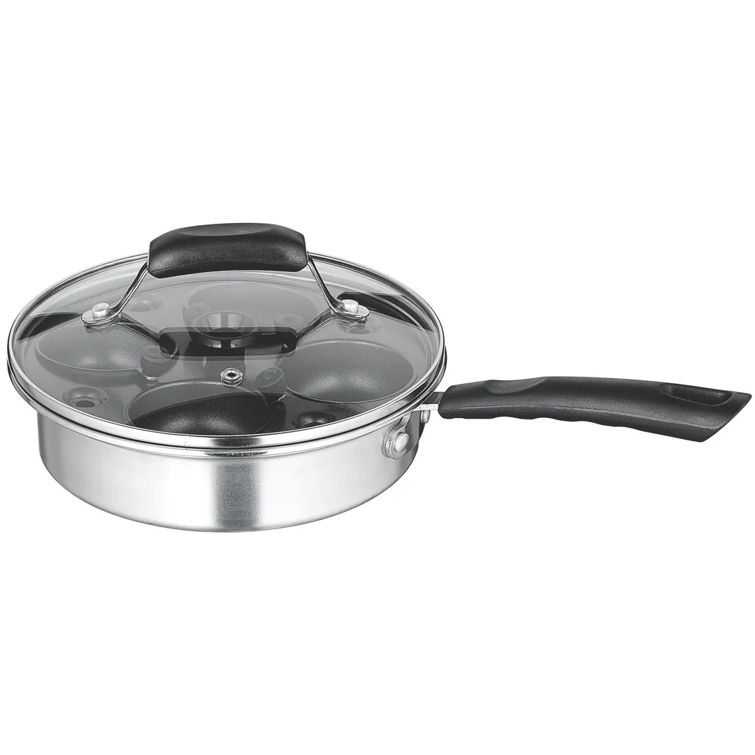 Winco CEP-4 4 Cup Non-Stick Induction Ready Stainless Steel Egg Poacher Set