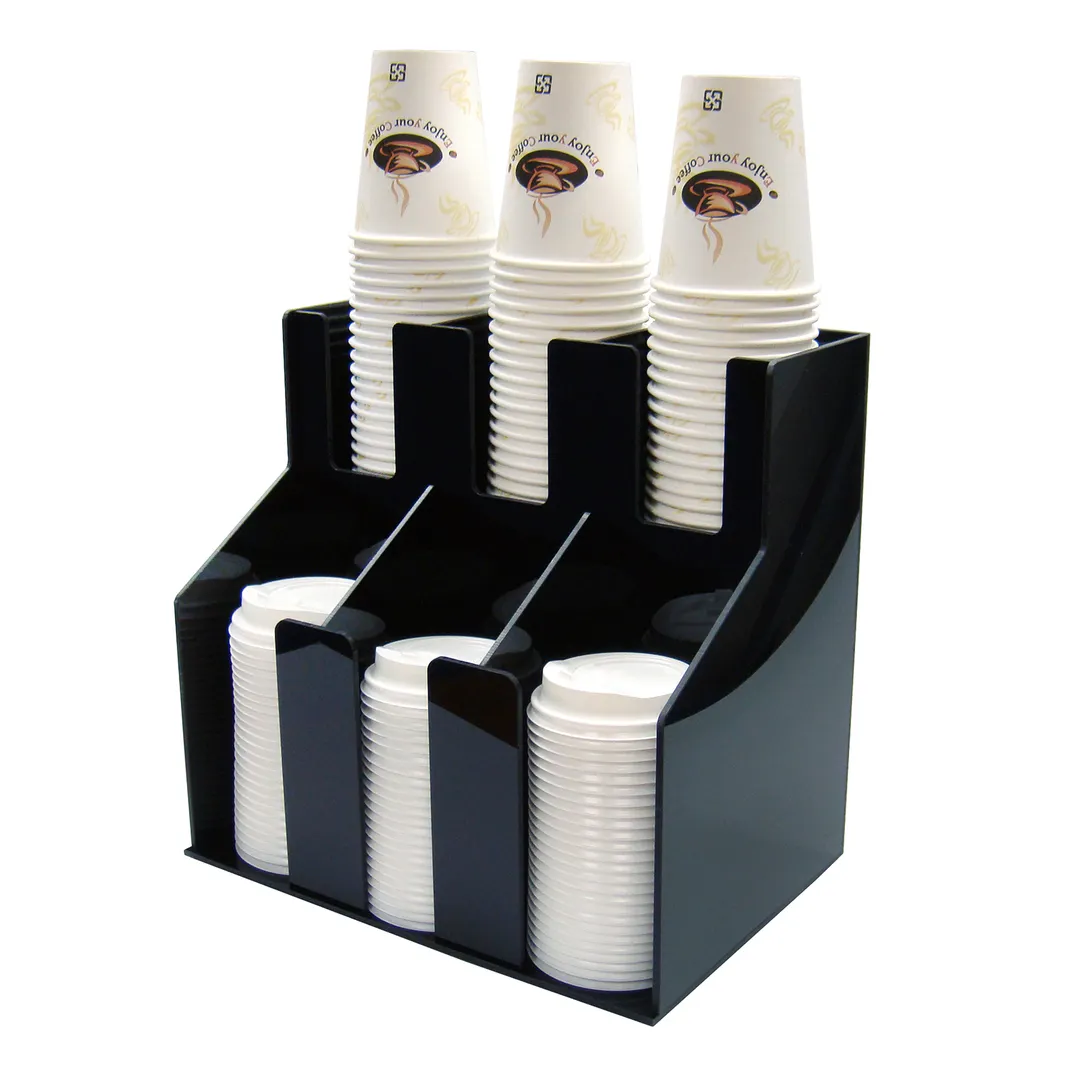 Winco CLO-3D Black 2 Tier 3 Stack Plastic Cup and Lid Organizer