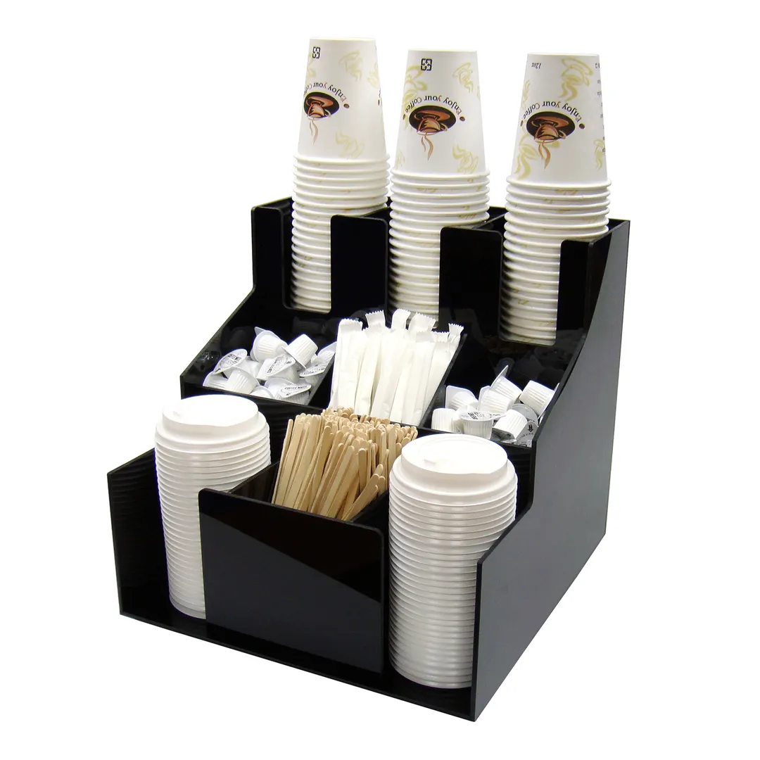 Winco CLSO-3T Black 3 Tier 3 Stack Plastic Cup and Lid Organizer
