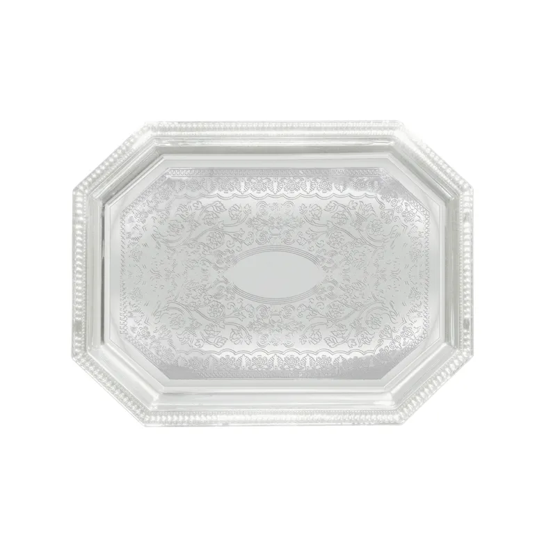 Winco CMT-1217 Octagonal Chrome Serving Tray, 17" x 12-1/2"