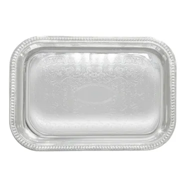 Winco CMT-1812 18" x 12" Rectangular Embossed Chrome Plated Metal Catering Tray