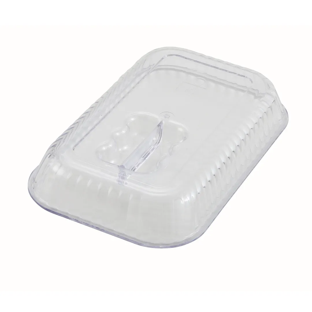 Winco CRKC-10 Fluted Rectangular Deli Crock Cover for 5 lb. Tulip Deli Crocks, SAN, Clear