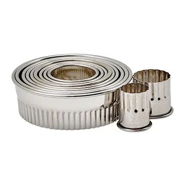 Winco CST-1 11-Piece Fluted Steel Cookie Cutter Set, 1"-3½" Dia. x 1" H, Storage, Rust-Resist